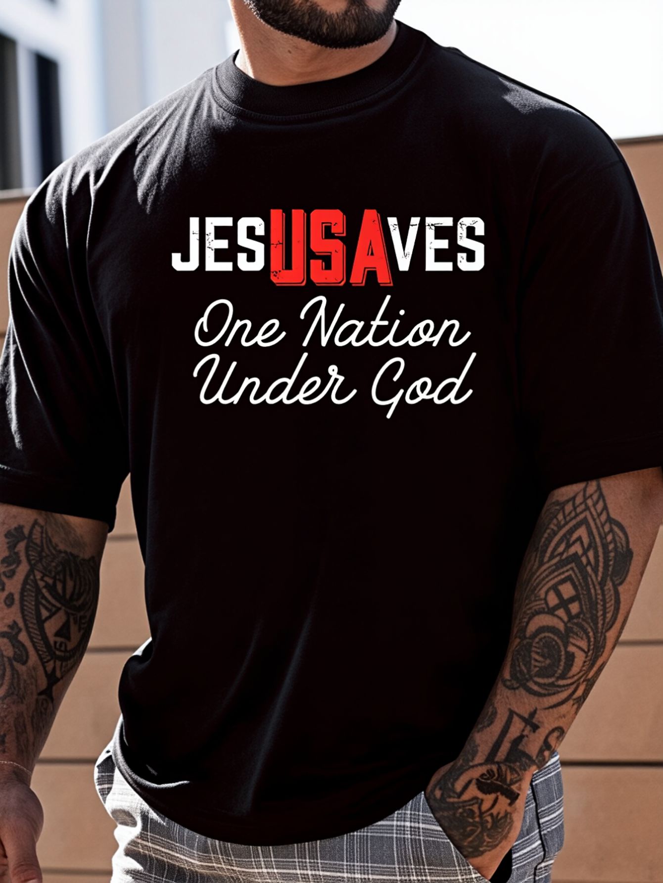100% Cotton Jesus Saves USA On - Undershirt Crew Neck recension och pris