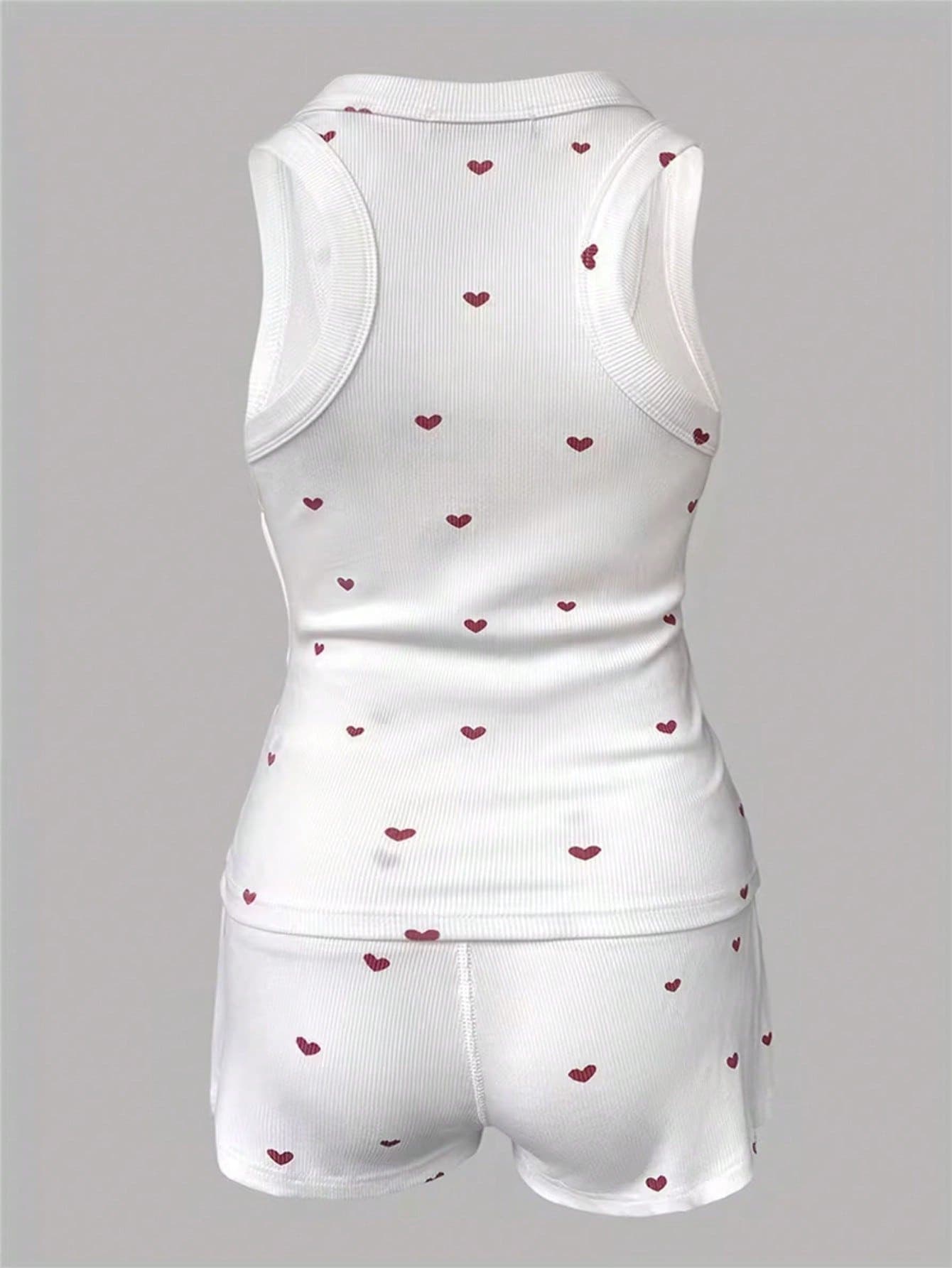White Ribbed Heart Print Sleev - Tank Top Ribbed recension och pris